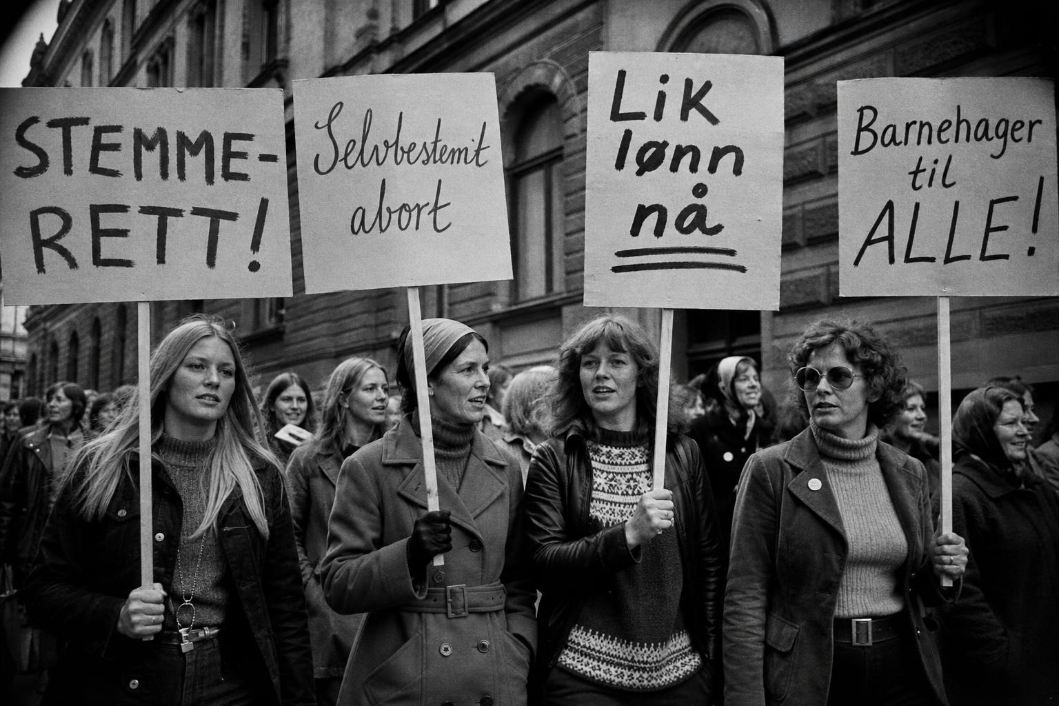 Kvinner i 8. mars-tog i Oslo med paroler om selvbestemt abort, barnehager og likestilling